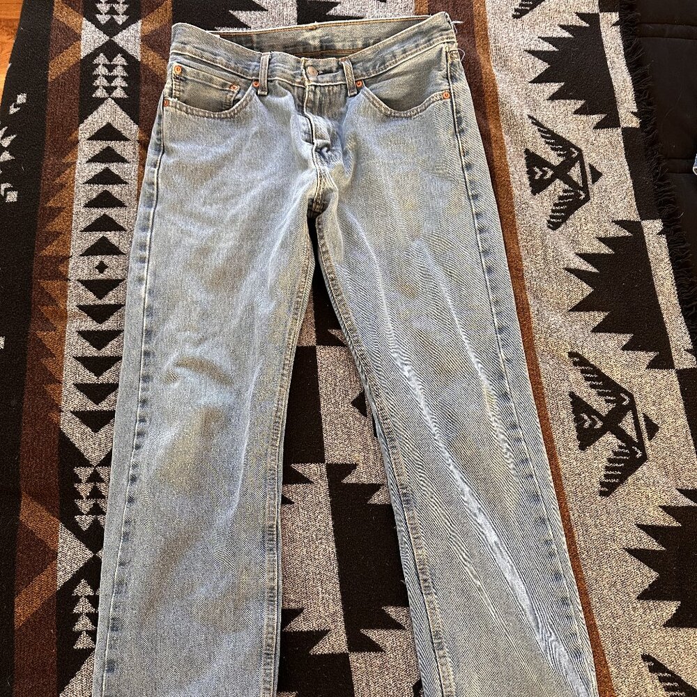 Levi's 505 Blue Straight Medium Wash Faded High Rise Denim Jeans Mens Sz 32X32